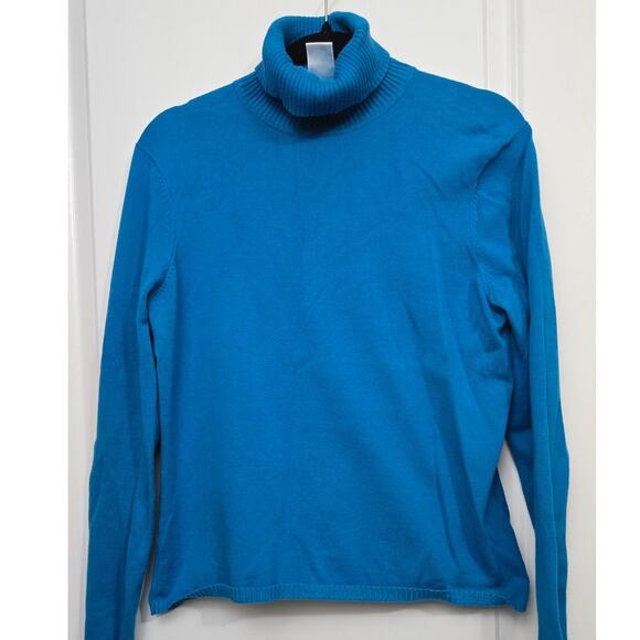 Talbots Women’s Medium Blue Turtleneck Long Sleeve Pullover Cotton Blend Sweater - Picture 1 of 9